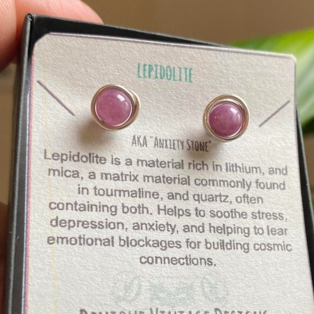 Lepidolite  Stainless Steel Post earrings.